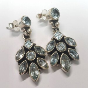 $180 Silver Blue Topaz Earrings