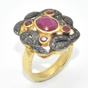 Silver Diamond (0.90) Ruby(2.1ct) Ring