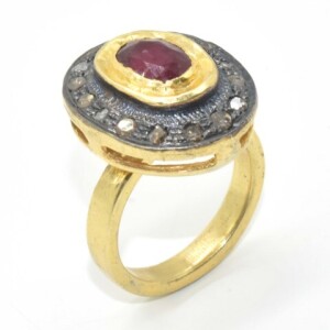 Silver Diamond (0.70) Ruby(0.95ct) Ring