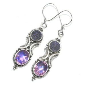 Silver Blue Mystic Druzy(9.5ct) Earrings