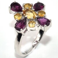 Silver Citrine Garnet(3.45ct) Ring - 3