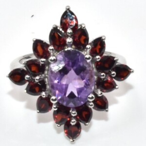Silver Amethyst Garnet(7.75ct) Ring