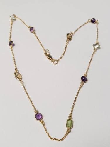 $690 Silver Genuine Multi Gemstone Gold Plated 18"(10ct) Necklace