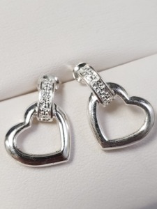 $50 Silver Cz Heart Earrings