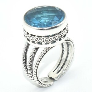 Silver Swiss Blue Quartz(9.3ct) Ring