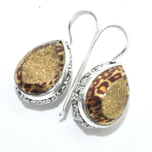 Silver Leopard Druzy(16.2ct) Earrings