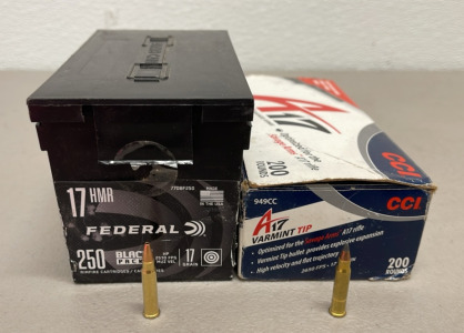 (200) Rounds Of Federal 17 HMR 17 Grain Rimfire Cartridges, (159) Rounds Of CCI A17 HMR 17 Grain Ammunition Cartridges