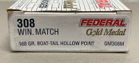 (20) Federal Gold Medal 308 Win. Caliber 168 Grain Boat-Tail Hollow Point Ammunition Cartridges - 2