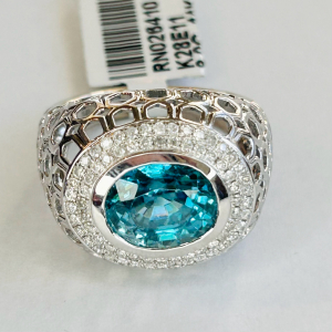 $7,730 Value, 14K Gold Blue Zircon & Diamond Ring Size 6.5