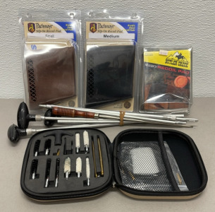 (2) Pachmayr Slip-On Recoil Pads… One Small And One Medium, (1) Butler Creek Recoil Pad Small, (1) EBR Gun Cleaning Kit, Several Shotgun/Rifle Cleaning Rods