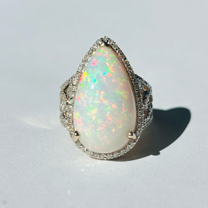 $11,930 Value, 14K Gold Opal & Diamond Ring Size:6.75