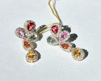 $5,860 Value, 14K Gold Multi Color Sapphire  & Diamond Earrings