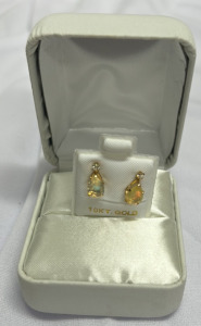 10K Gold Opal .76cts & Moissanite .06cts Earrings