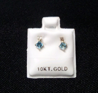 10K Gold .44ct Blue Topaz & .06 Diamond Earrings