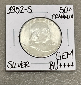 1952-S Gem B++++ Franklin Silver Half Dollar