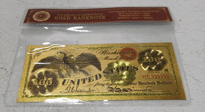(1) Certificate Of Authenticity Gold Banknote 99.9% Pure 24k Carat Gold Hundred Dollar Bill