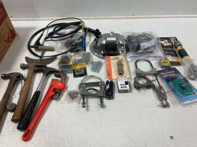 Assorted Shop tools, hardware and auto parts