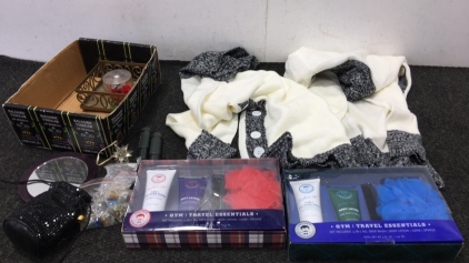 Grooming Kit, (2) Womans Sweater Jackets, (2) Men’s Gym Travel Essentials