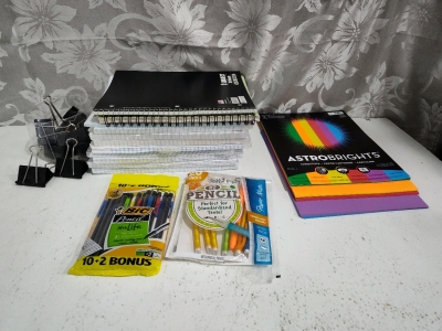 (9) Packets of 150 Sheets Of Loose Leaf Paper (2) 1 Subject Note Books (1) Stack of Astro Bright Construction Paper & More