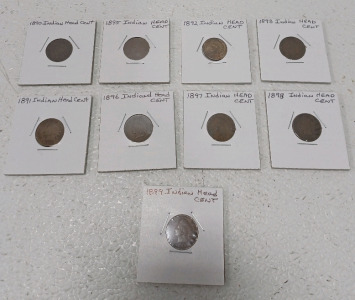 (9) 1890-1899 Indian Head Cents