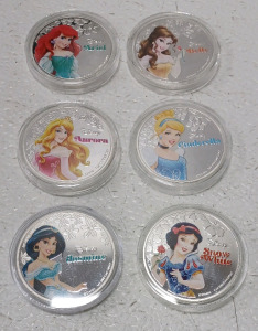 (6) Disney Princess Silver Plated Collectible Coins