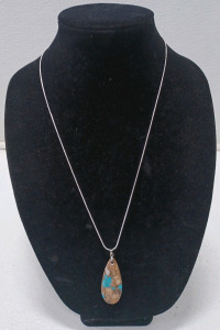 Blue Turquoise & Gold/Copper Bernite 24" .925 Necklace