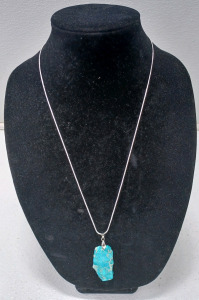 43.65ct. Blue Sea Sedement Jasper Freeform Slice .925 Necklace