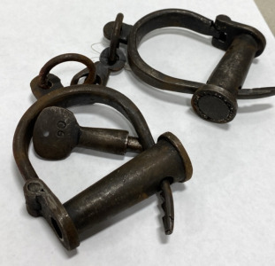 (1) Pair of Adujustable Spring Lock Hand Cuffs, With Keys
