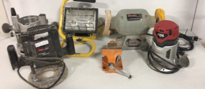 (6) Assorment of Tools Skill Plunge Router 6&rdquo;Heavy Duty Bench Grinder &More