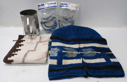 (1) Weber Rabidfire Chimney Charcol Starter (2) FaceGaurds (1) Wool Jacket (1) Wool Blanket
