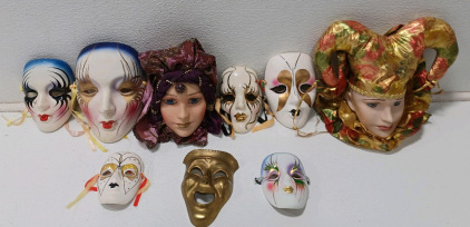 (9) Assorted Hand Painted Porcelain Face Masks