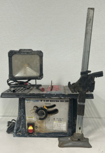 (1) Husky Work Light (1) Chicago Electric 10&rdquo; 15 Amp Industrial Table Saw (1) Handyman Jack