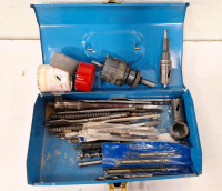 (1) Small Metal Box W/Assorted Bits & (1) Black & Decker Drill - 2