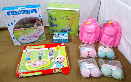 (1) Water Slide, (1) Splash Pad & More