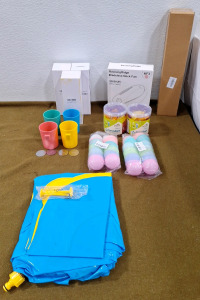(1) Water Slide, (3) 4-Peice Magnetic Cup Sets & (2) Containers Of Reusable Ice Cubes, (2) Packages Of Reusable Water Balloons & More