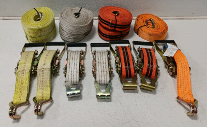 (7) Tie Down Straps With Rachet (7) Rolls Of Tow Strap