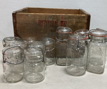 Vintage Ball Jars W/ Crate