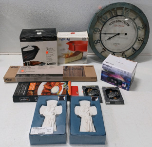 (1) 3-in-1 Everstar Grill (1) 19.5" Kensington Wall Clock (1) Virtual Reality Headset (1) Adjustable Storage Rail & More