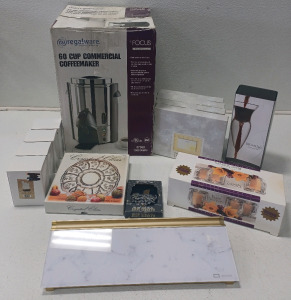 (1) Commercial Coffeemaker (1) Decantus Wine Aerator (1) Set Of Three 24% Fine Lead Crystal Rose Votives & More