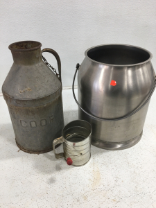 Milk Can, Stainless Pail, Crank Sifter