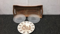 Wooden Tray, (3) Decorative Plates