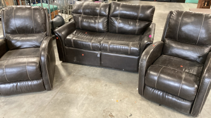 (BBFN) Leather Couch & 2 Chairs