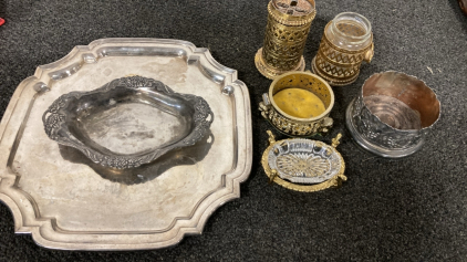 Silver Plate and Tray, Candle Frames