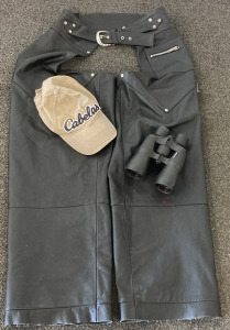 XXL Chaps, Cabela’s Hat, and 10X50 Barsika Binoculars