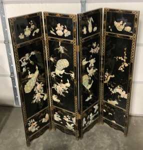 Vintage Oriental 6’ Fold Out Room Divider With Mother of Pearl. BBFN