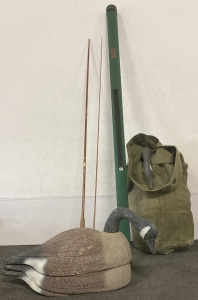 Fly Fishing Pole In Cabela&rsquo;s Case With Army Bag Of Goose Decoys.. bb17