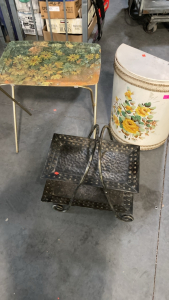 Enameled Folding Table, Carrier & Trash Bin