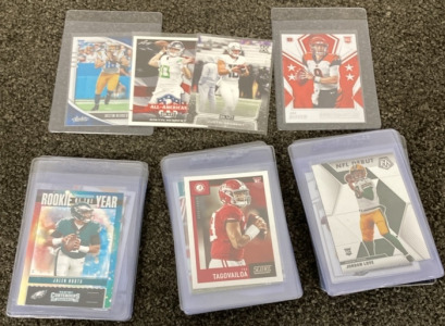 (7) Jalen Hurts, (12) Tua Tagovaloa, (1) Joe Burrow, (3) Justin Herbert,(13) Jordan Love Football Cards