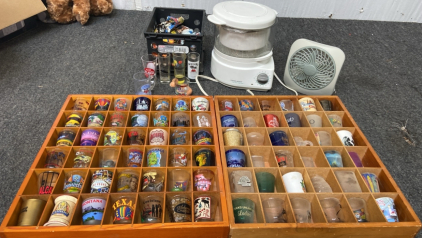 Assortment Of Shotglasses, Food Steamer, Personal Fan