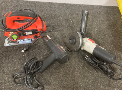 Milwaukee Heat Gun, Black & Decker Accu-Bevel Jigsaw, Porter Cable 4 1/2 Inch Angle Grinder